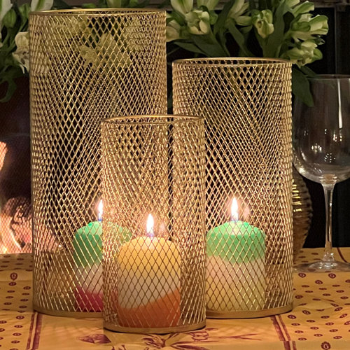 Mercer41 Golden Mesh Pillar Candle Holders Wayfair
